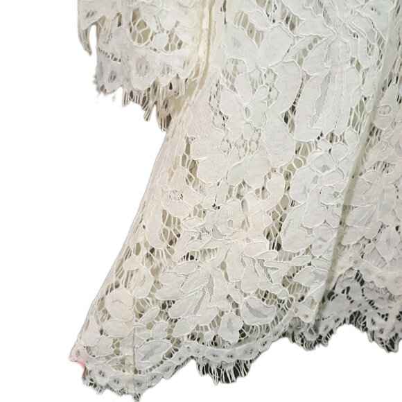 Maverik Ivory Peasant Boho Sheer Lace Top Sheer Bell Sleeve  Short Sleeve - Picture 6 of 6